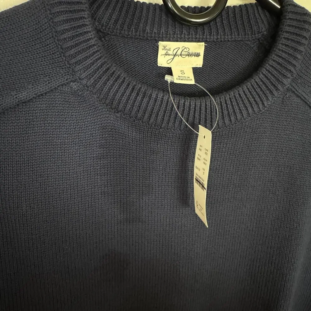 J.Crew Knit Heritage Cotton Crew Neck Sweater Mens S Navy Pullover Long Sleeve